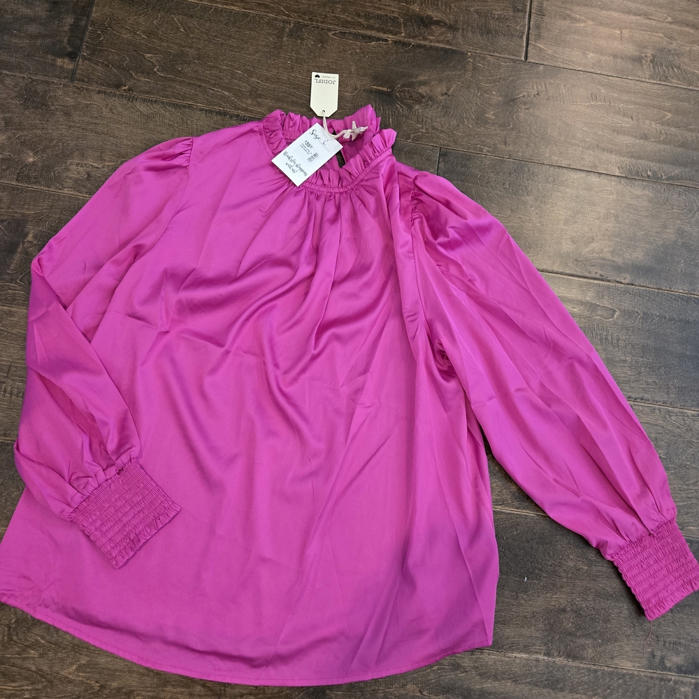 JODIFL Fuchsia Blouse with Ruffled Neckline